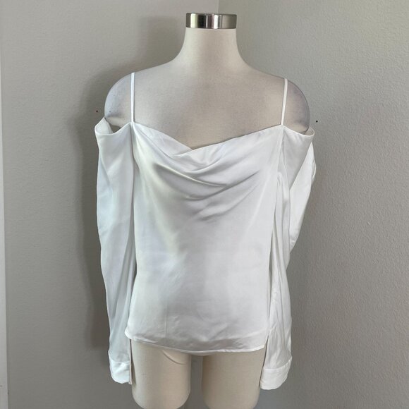 LAgence Womens Small White Zion Cold Shoulder Blouse Long Sleeve Shirt Top - Picture 2 of 8